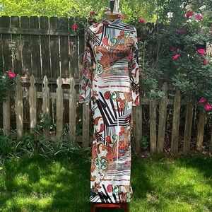 Graphic Long sleeve Maxi Dress Size L